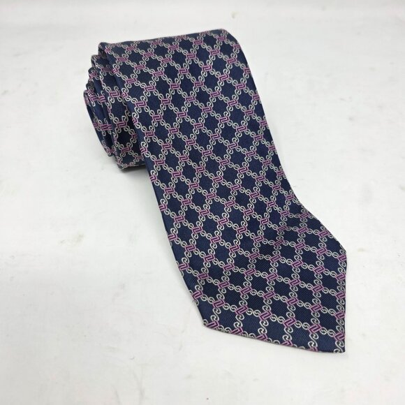Versace 100% Silk Blue Diamond Patterned Men's Tie Italy Made - Picture 1 of 4